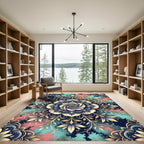 Celestial Golden Floral Mandala Watercolor Rug