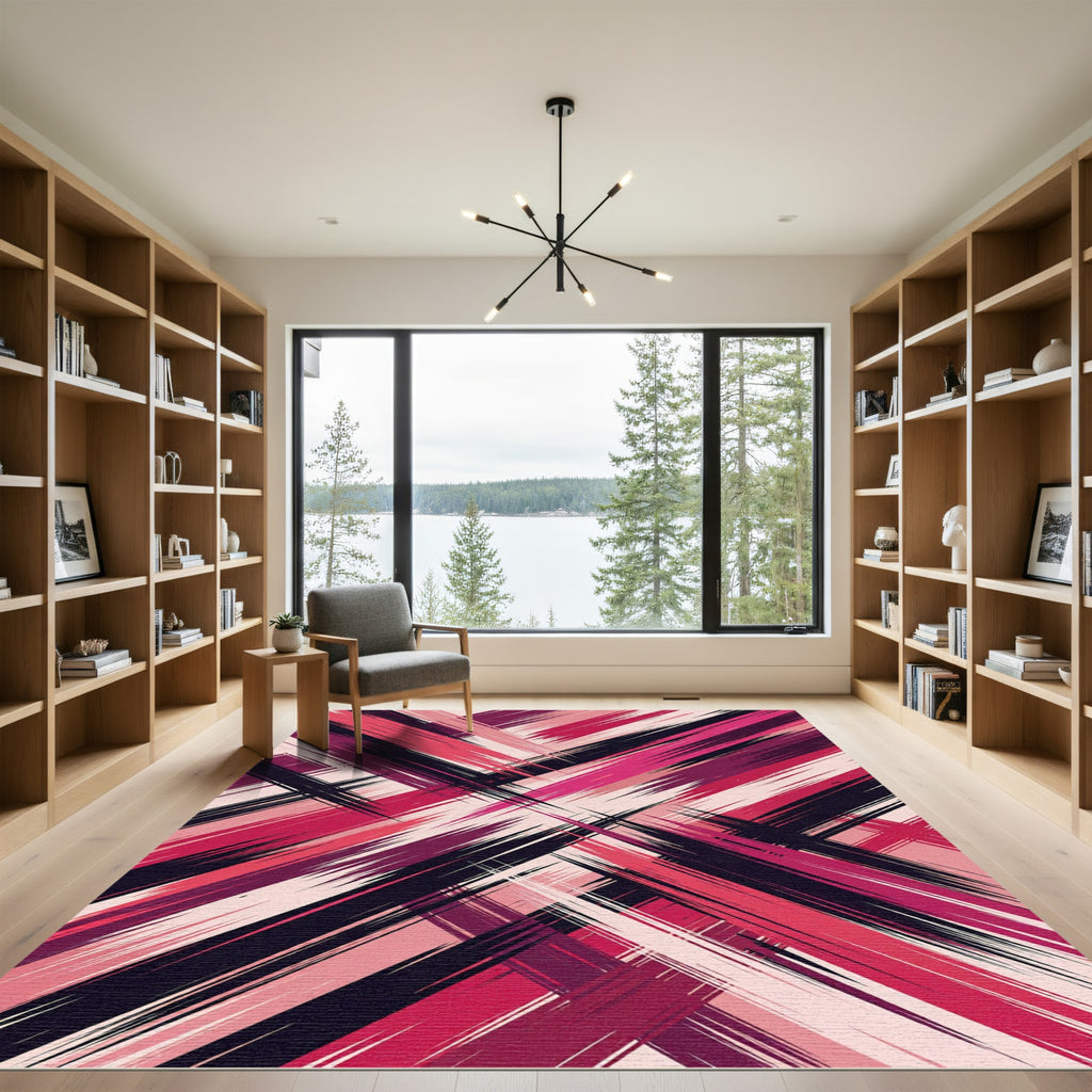 Crimson Berry Jagged Stripe Overlay Rug