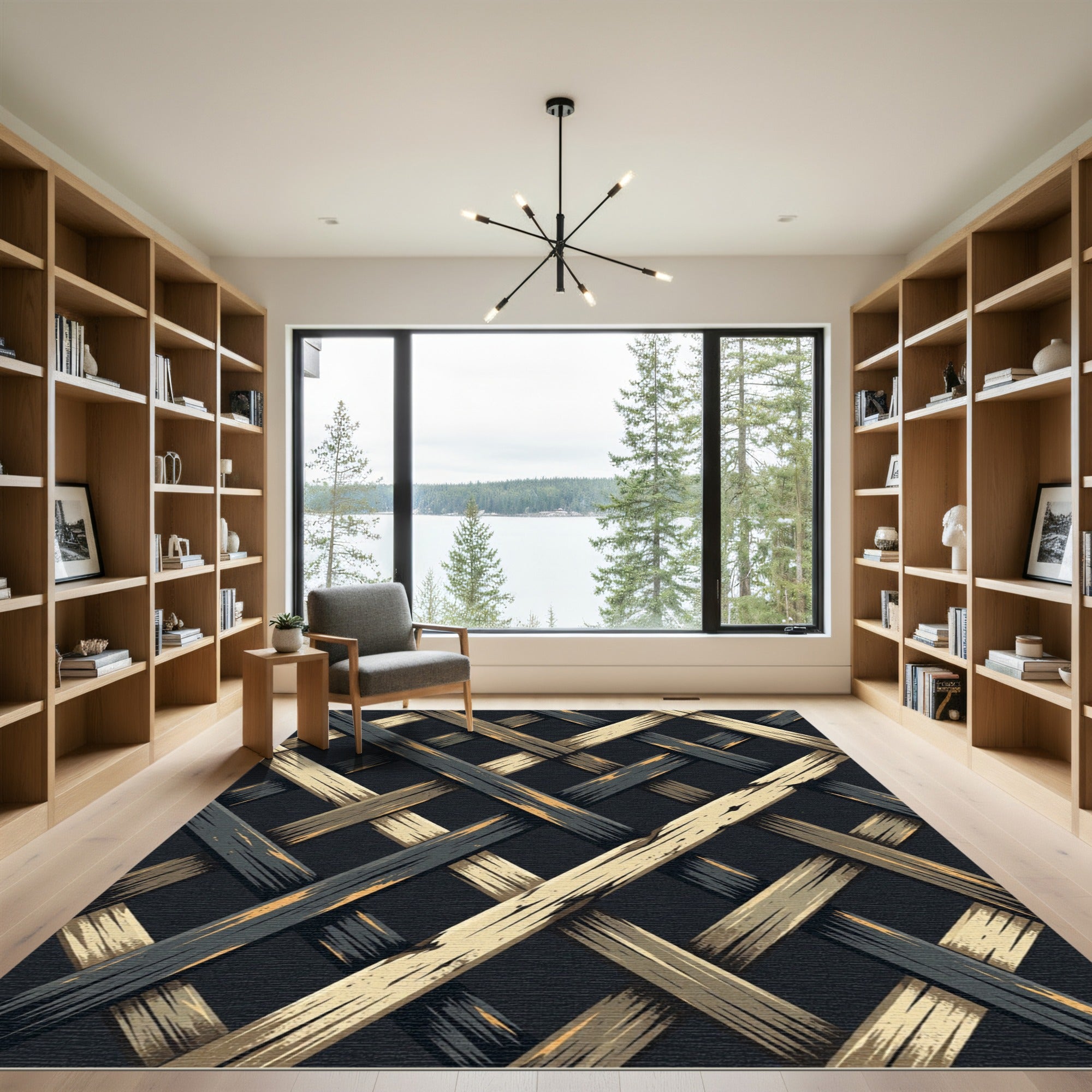 Black and Gold Woven Grid Rug
