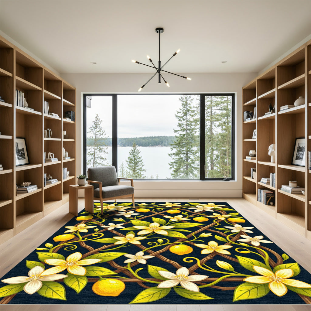Lush Lemon Blossom Trellis Yellow Rug
