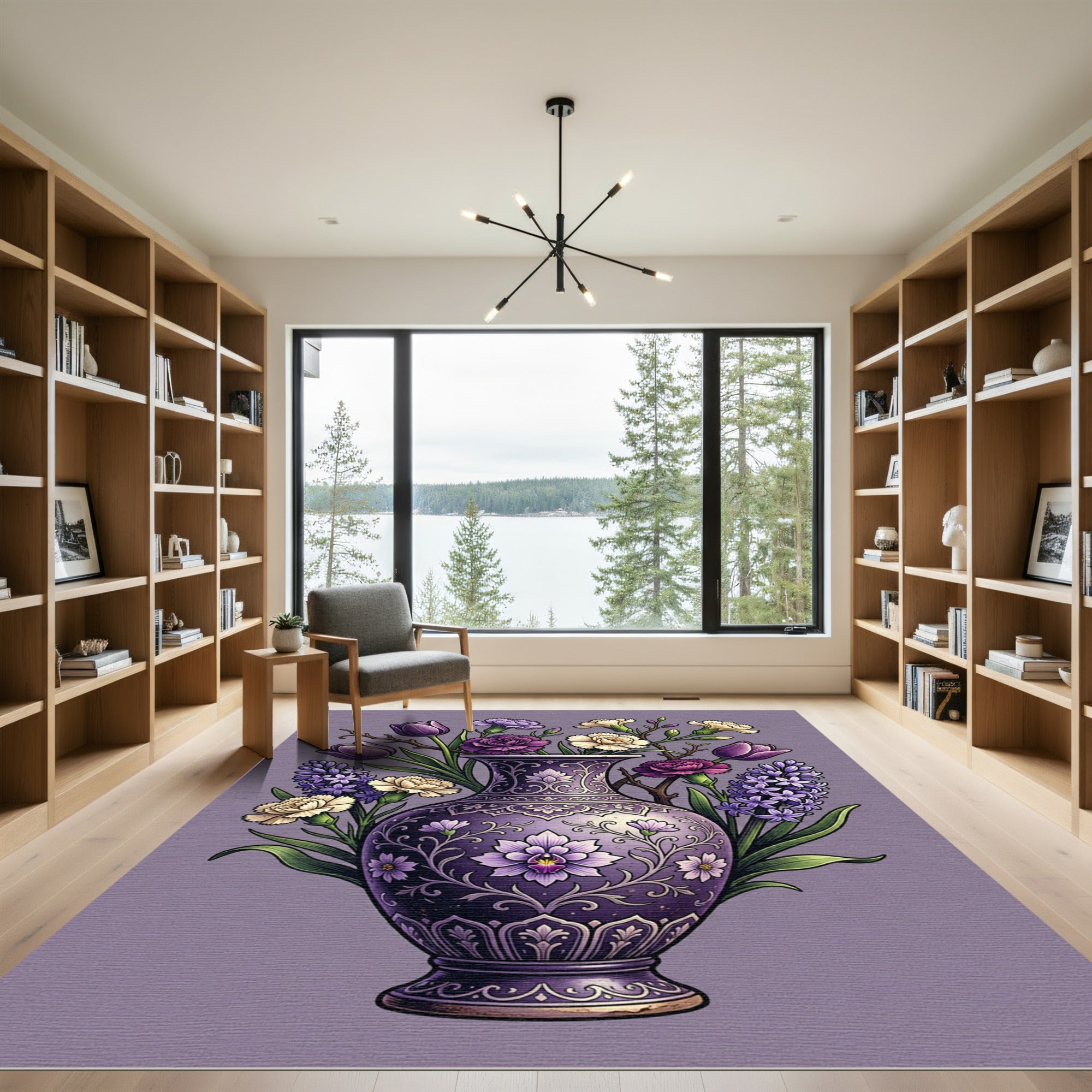 Ornate Lavender Floral Vase Arrangement Rug