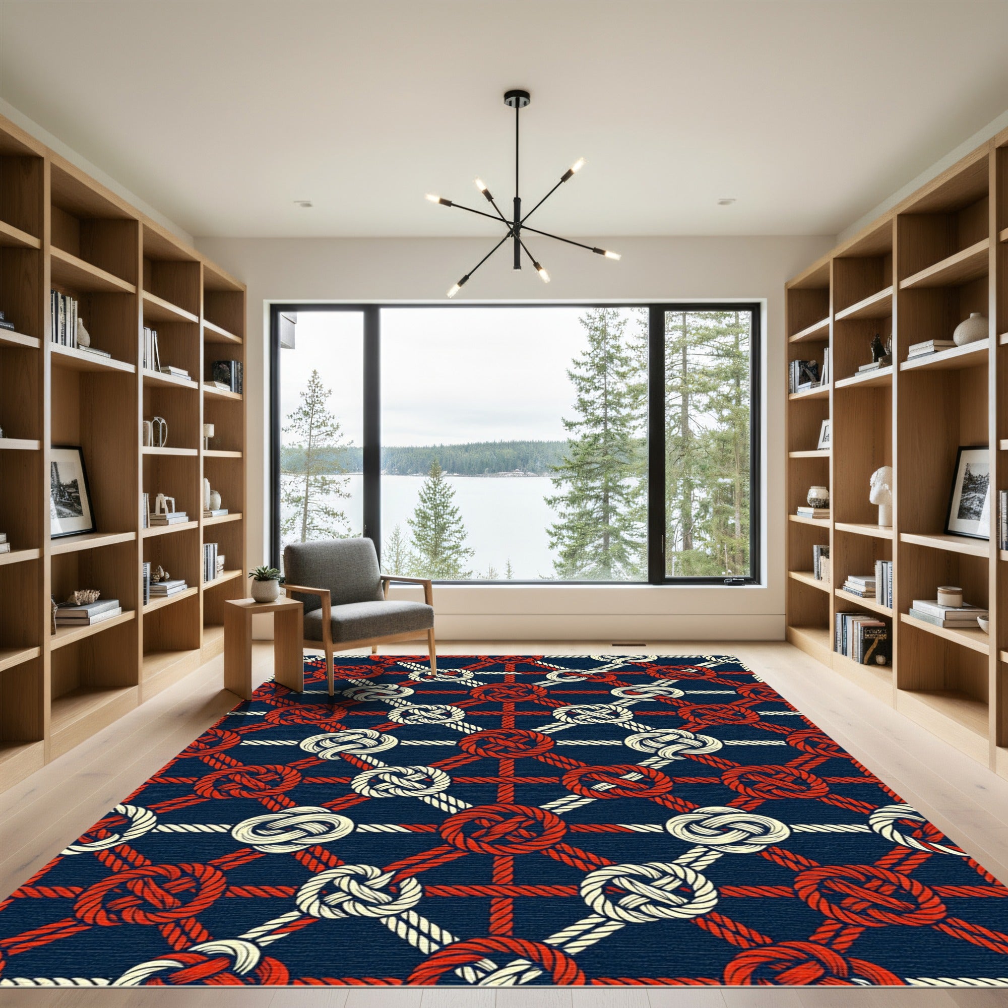 Navy Blue Nautical Knot Geo Grid Rug