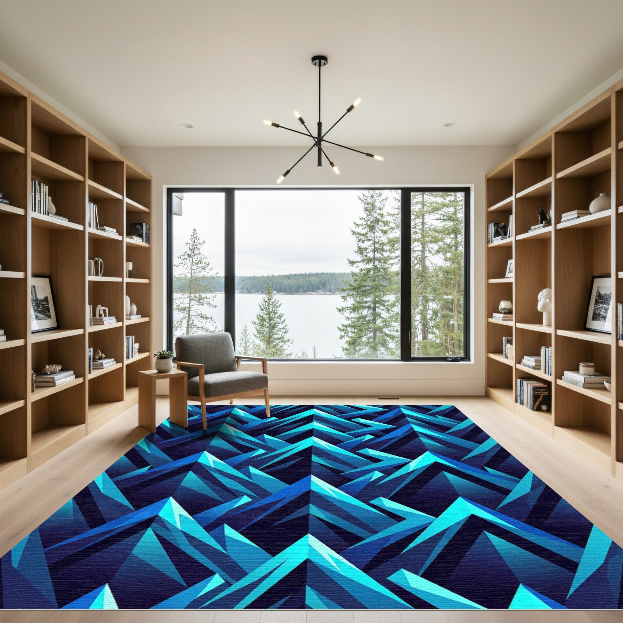 Geometric Blue Ice Peaks Rug