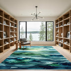 Abstract Teal Ocean Wave Watercolor Rug
