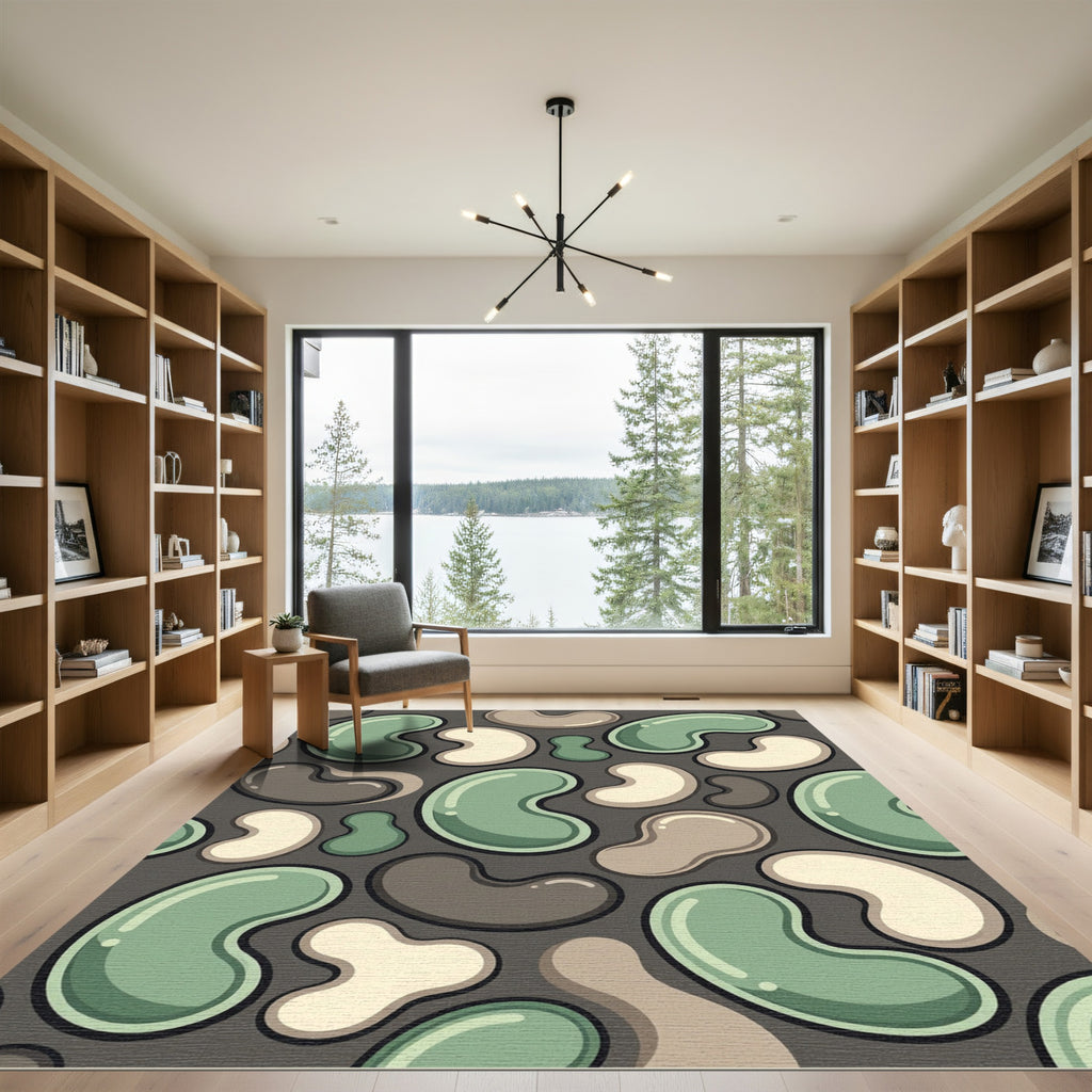 Modern Sage and Cream Organic Kidney Bean Rug
