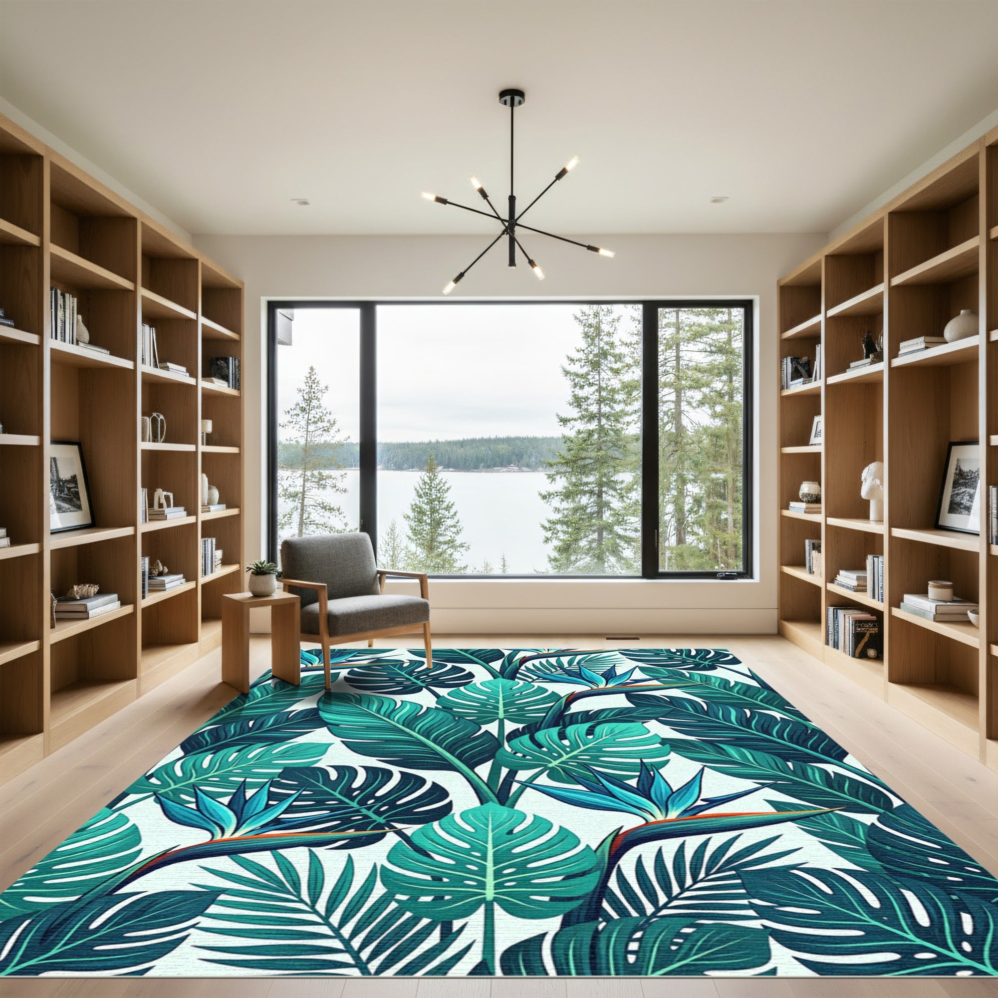 Vibrant Tropical Leaf Bird of Paradise Rug