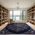 Ornate Blue and Gold Floral Mandala Rug