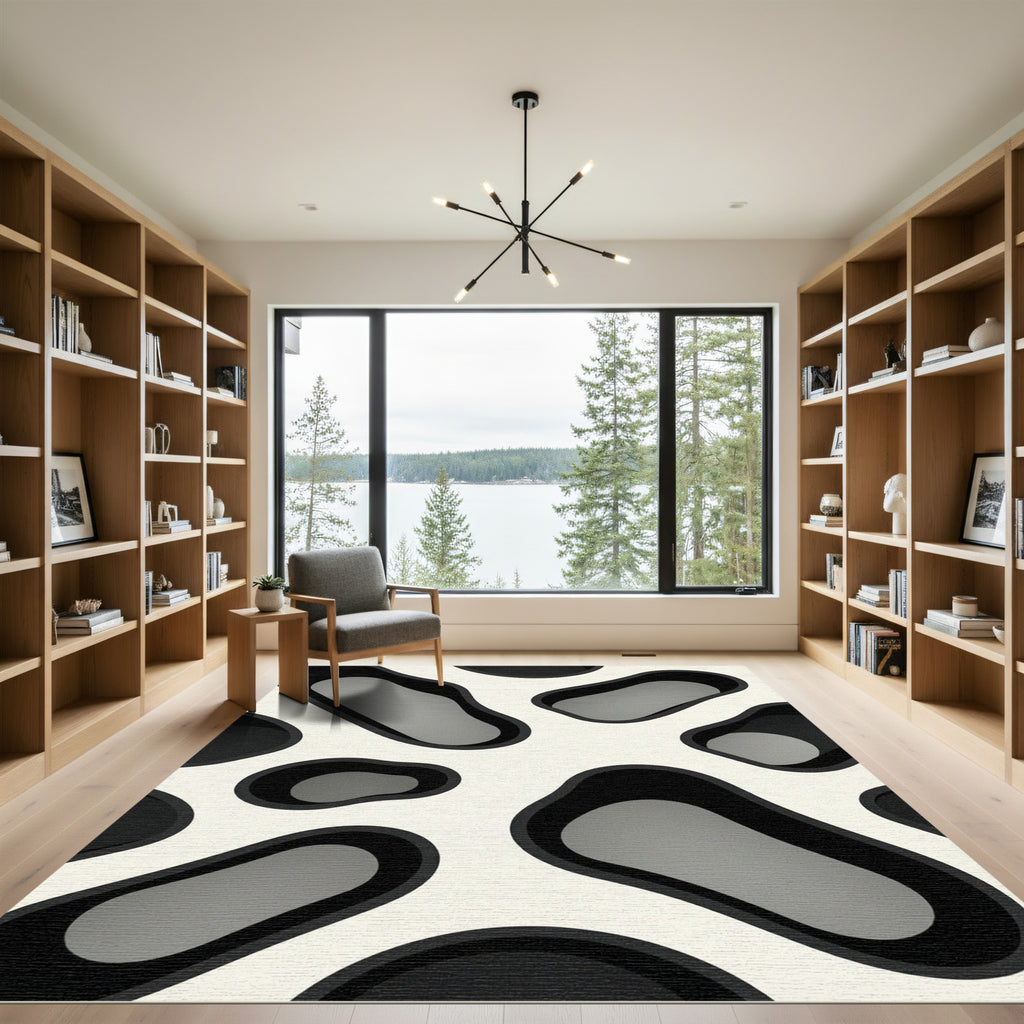 Black and White Abstract Organic Shape Rug