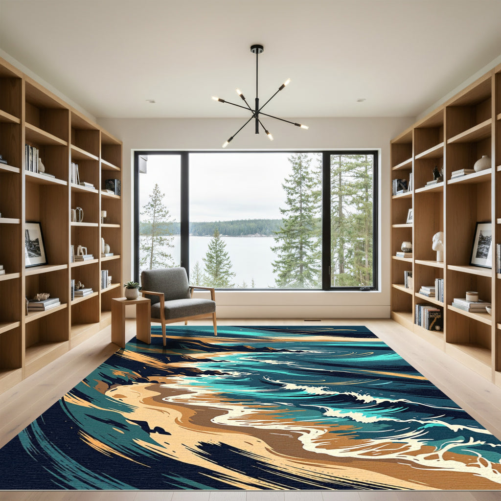Abstract Coastal Cliff Ocean Wave Artwork Rug