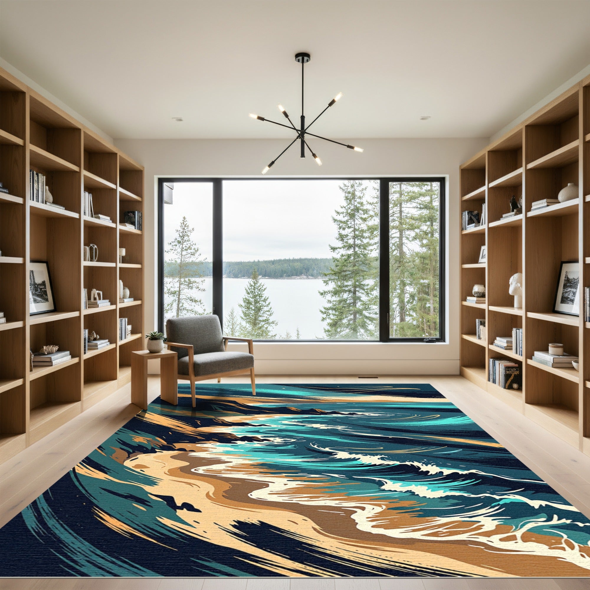 Abstract Coastal Cliff Ocean Wave Artwork Rug