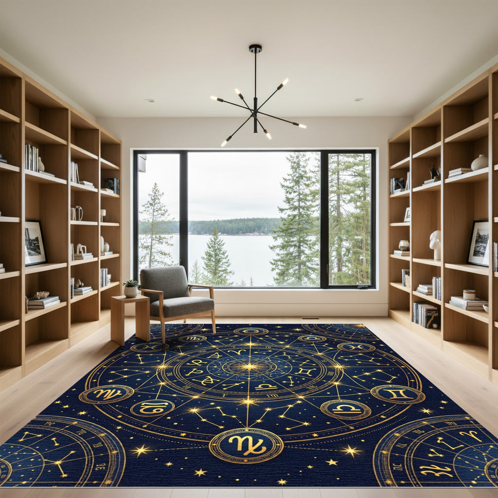 Celestial Gold Zodiac Constellation Map Rug