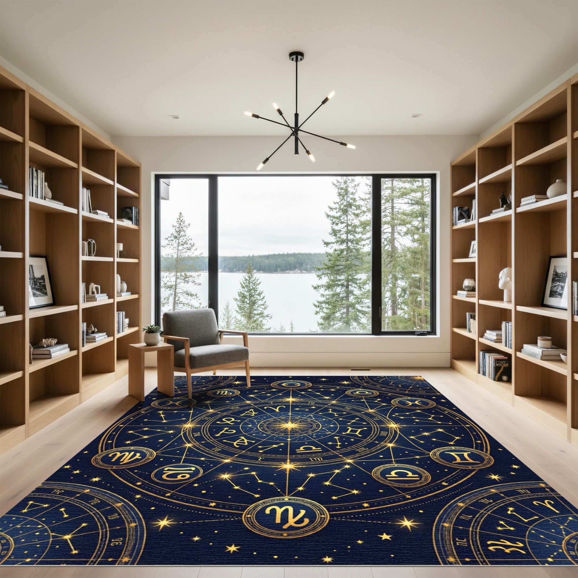 Celestial Gold Zodiac Constellation Map Rug