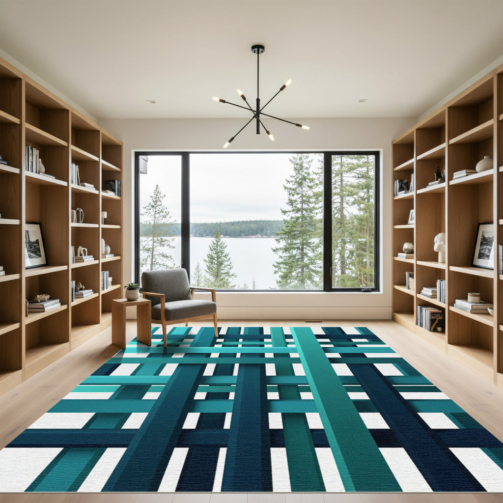Deep Teal Woven Stripes Rug