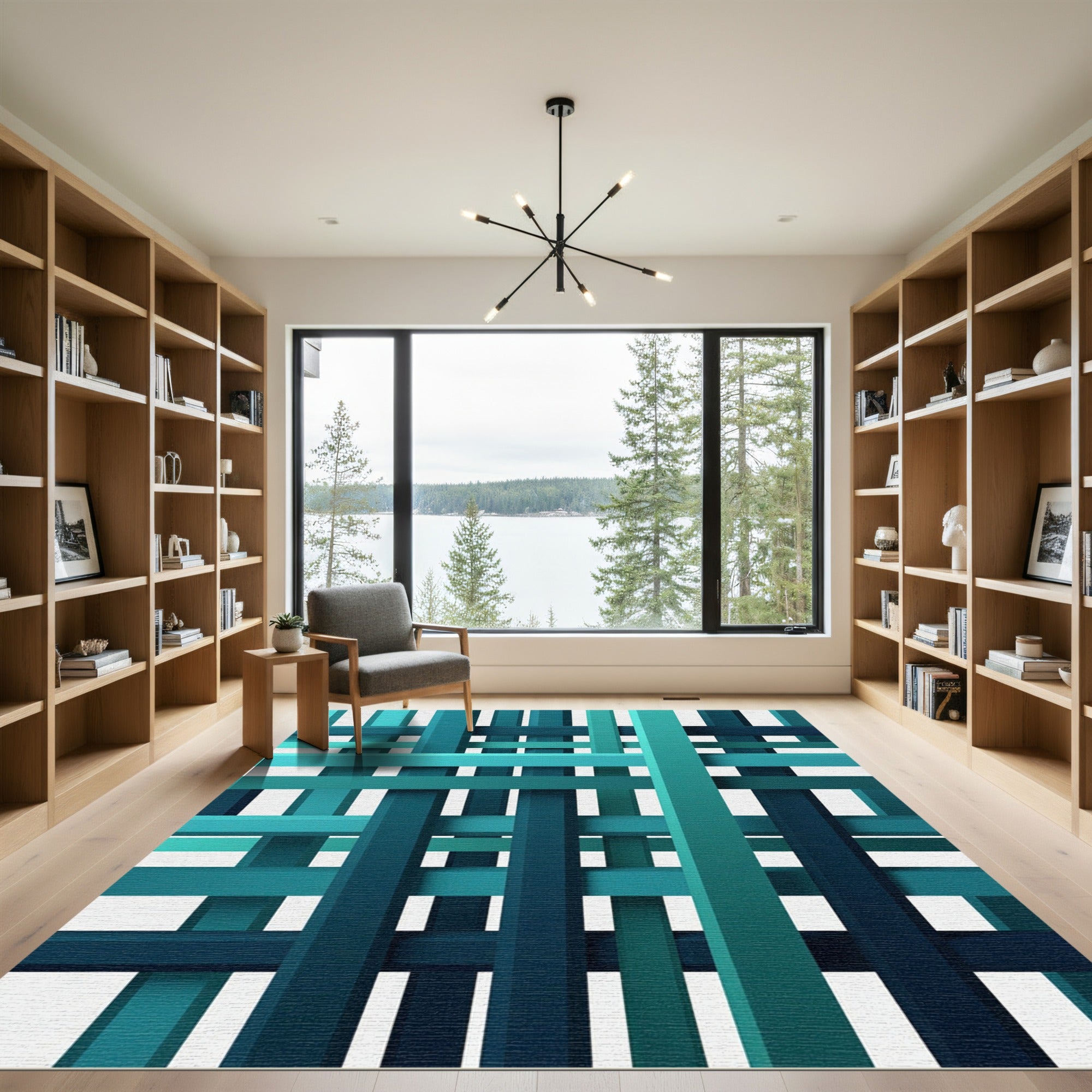 Deep Teal Woven Stripes Rug