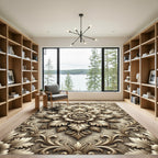 Elegant Champagne Floral Acanthus Medallion Rug