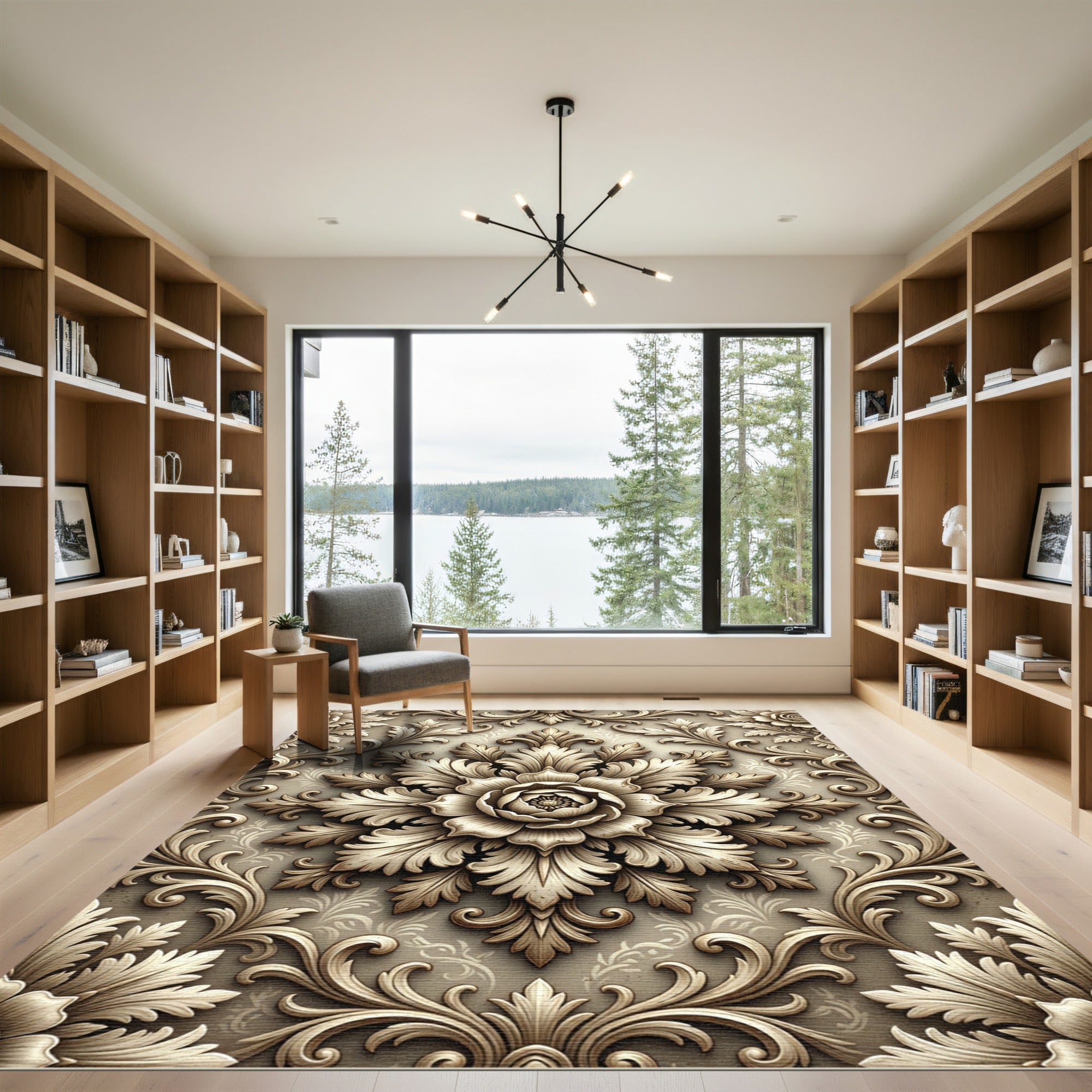 Elegant Champagne Floral Acanthus Medallion Rug
