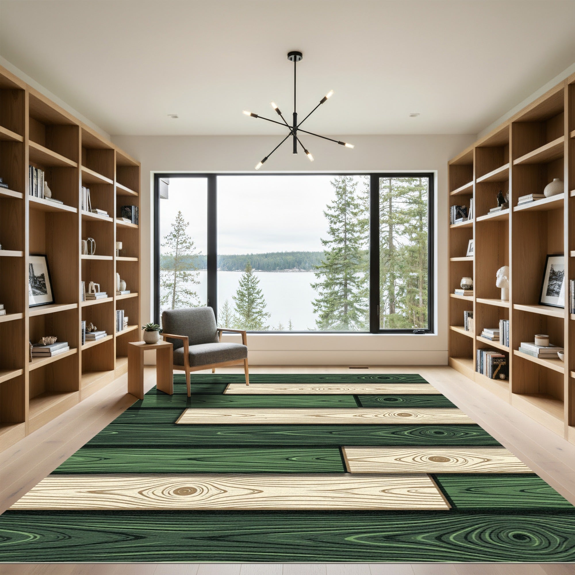 Emerald and Cream Wood Grain Plank Rug