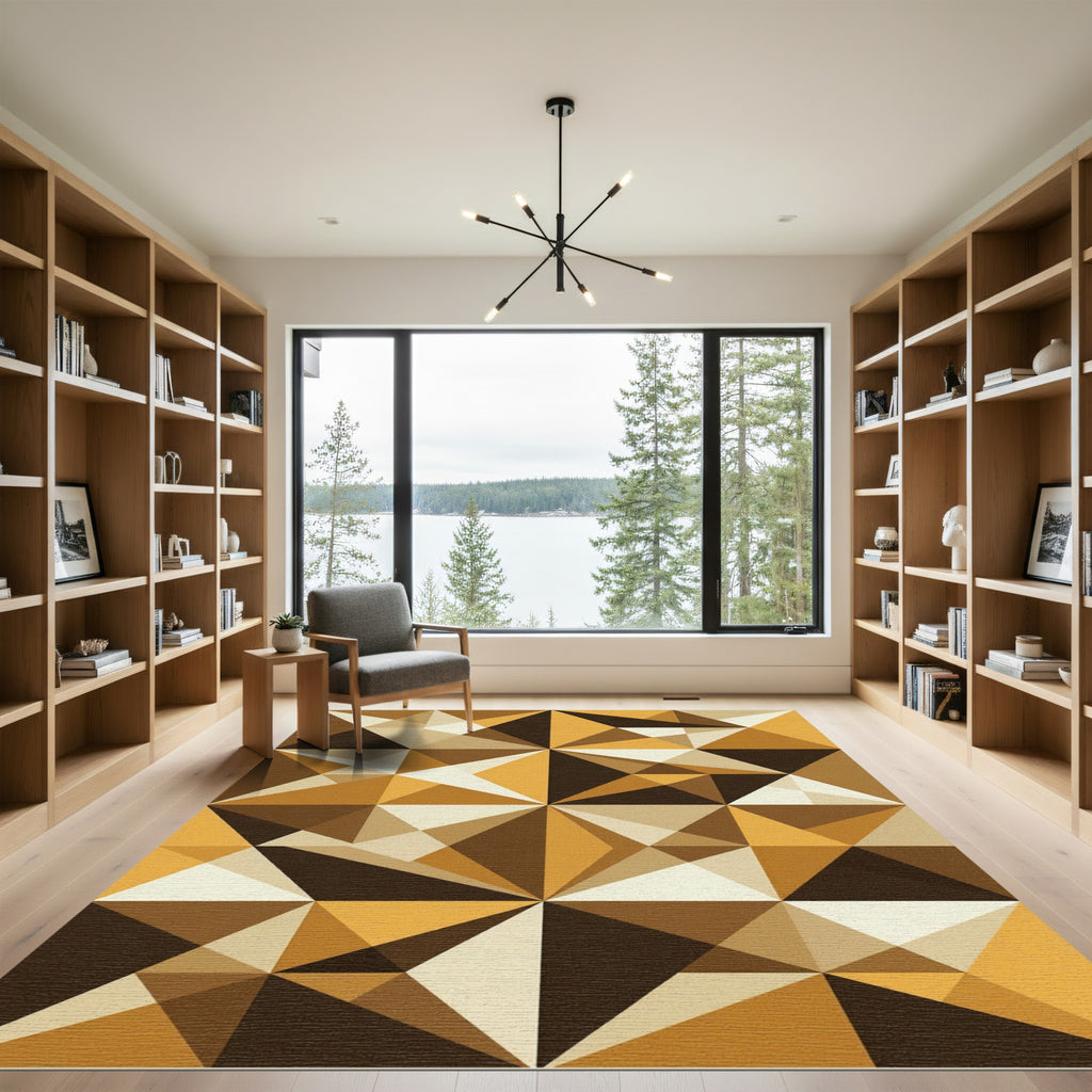 Modern Geometric Ochre Brown Triangle Rug