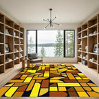 Geometric Golden Amber Abstract Grid Rug
