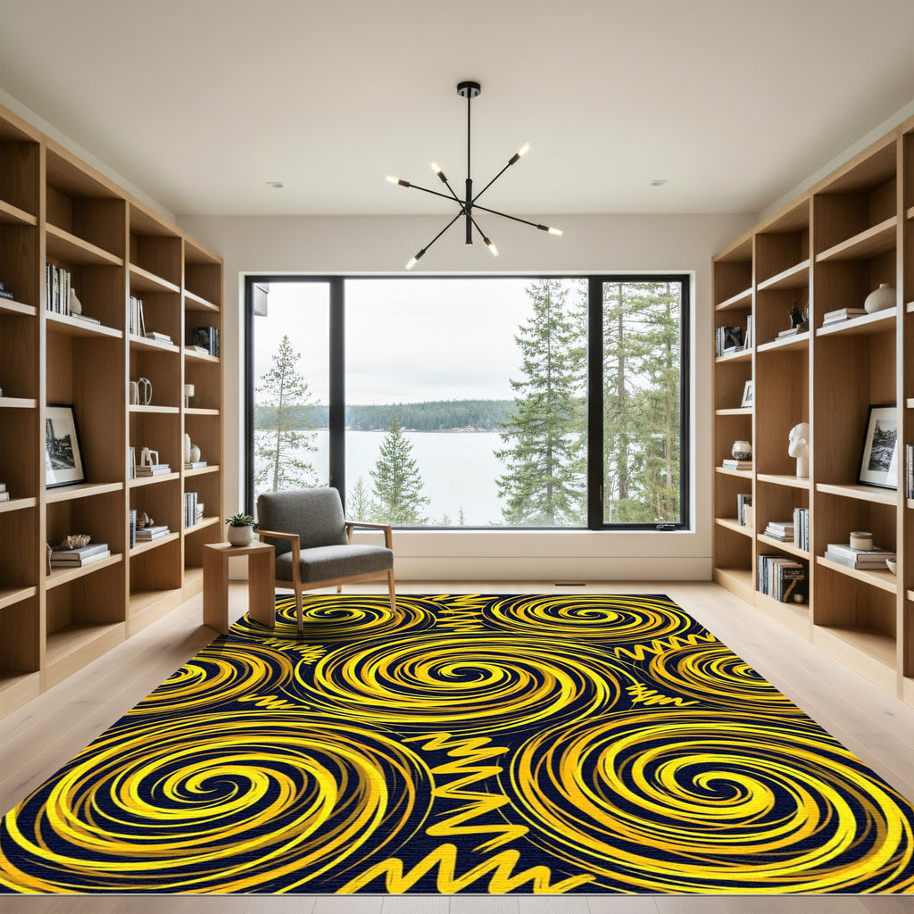 Vibrant Golden Radiant Swirl Abstract Rug