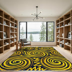 Vibrant Golden Radiant Swirl Abstract Rug