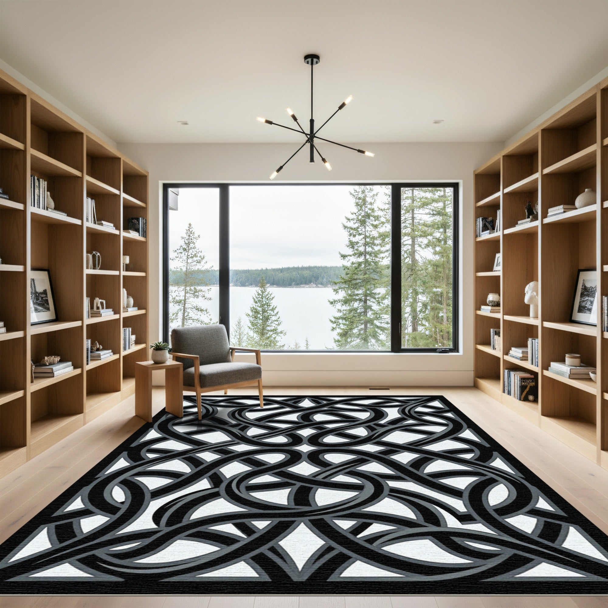 Black Gray Interlocking Knot Rug