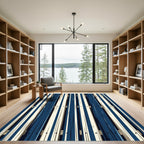 Modern Navy and Cream Vertical Plank Rug