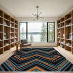 Bold Orange Blue Geometric Zigzag Rug