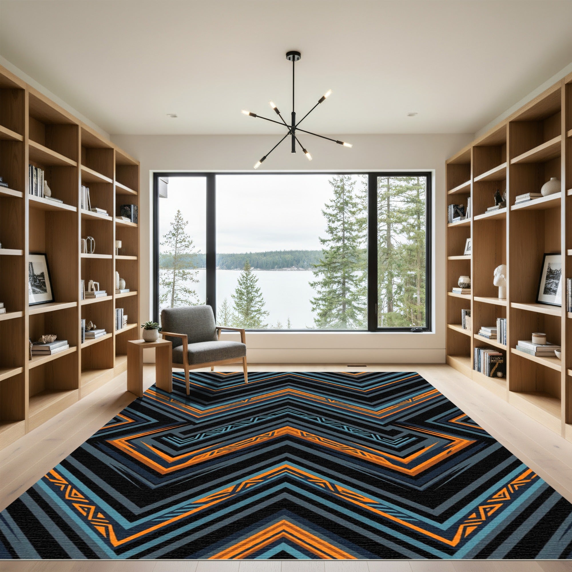 Bold Orange Blue Geometric Zigzag Rug
