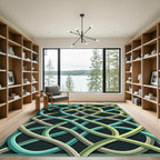 Modern Sage Teal Interlocking Ribbon Curve Rug