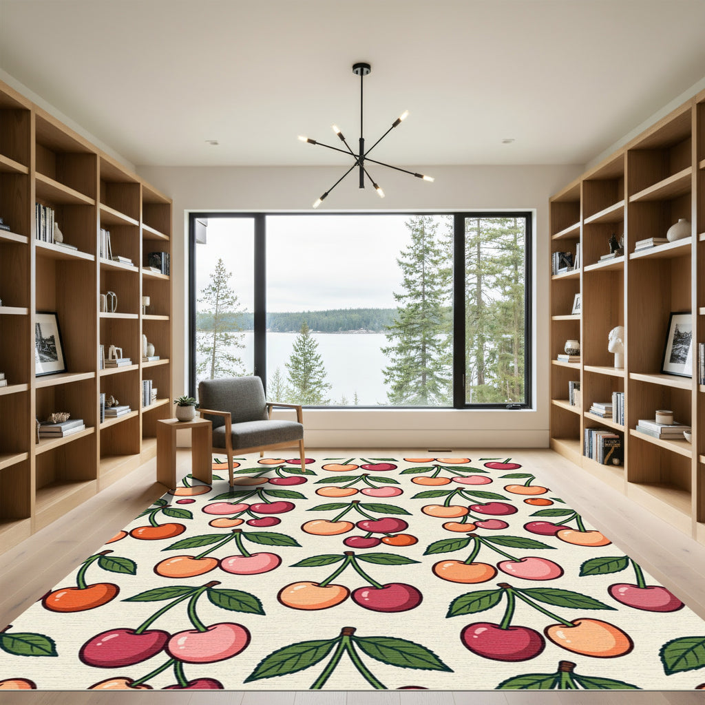 Whimsical Cherry Fruit Pattern Rug