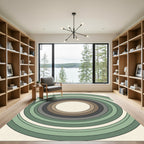 Earthy Sage Concentric Circular Minimalist Rug