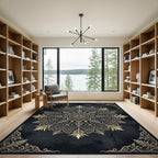 Ornate Golden Baroque Circular Medallion Rug