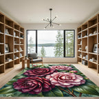 Crimson Pink Camellia Garden Watercolor Rug