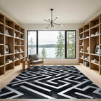 Monochromatic Silver Geometric Labyrinth Rug