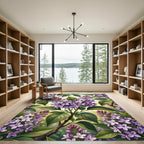 Purple Lilac Blossom Botanical Illustration Rug