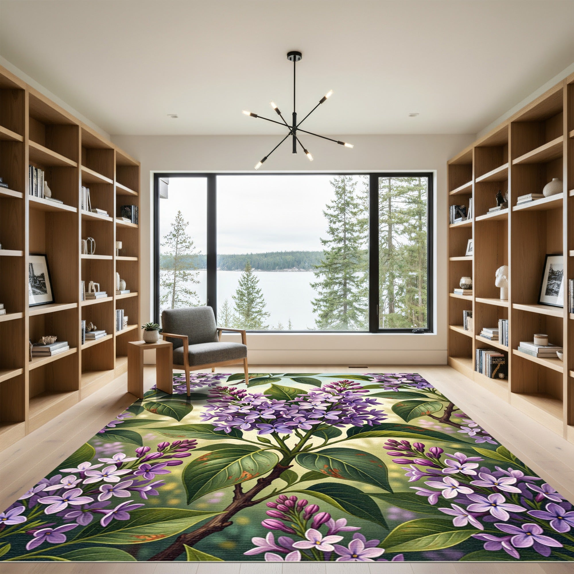Purple Lilac Blossom Botanical Illustration Rug