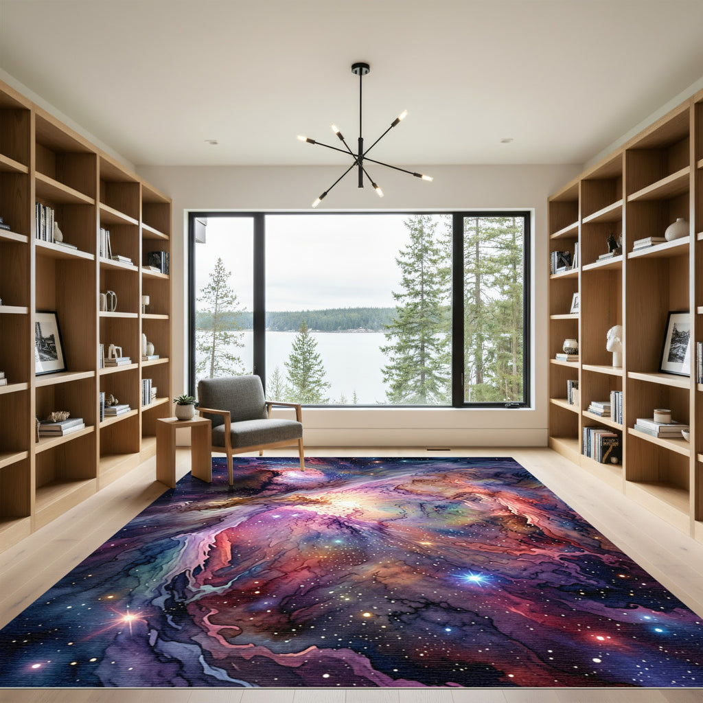 Vibrant Cosmic Nebula Swirl Rug