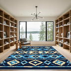 Indigo Blue Ikat Tribal Diamond Stripe Rug