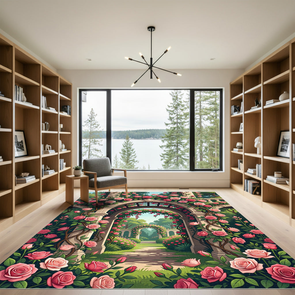 Romantic Rose Garden Archway Botanical Rug