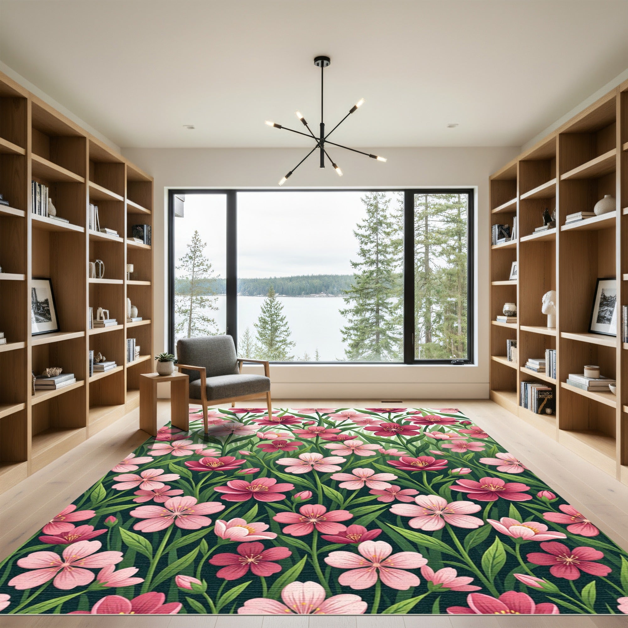 Vibrant Pink Cherry Blossom Garden Rug