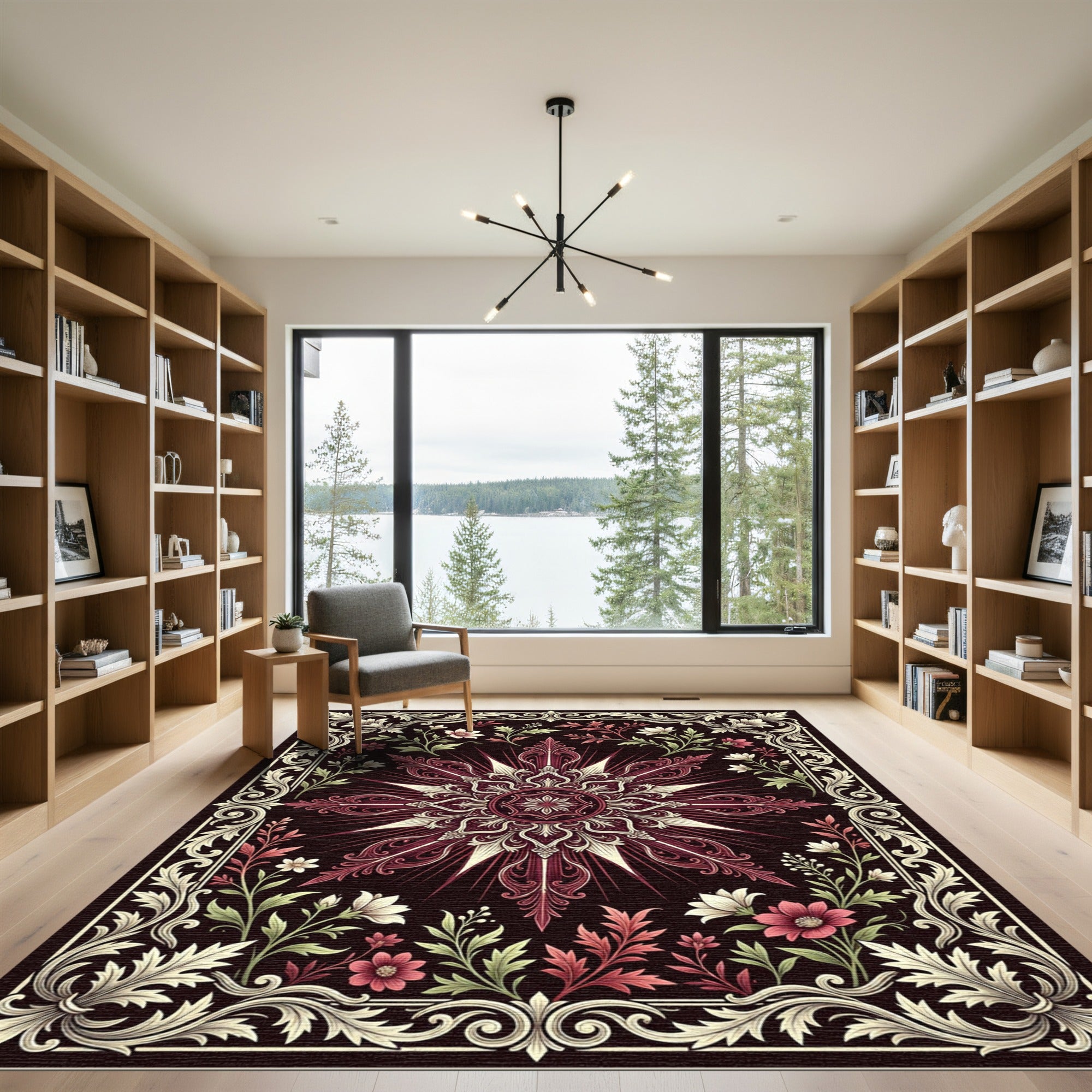 Ornate Crimson Floral Star Medallion Rug