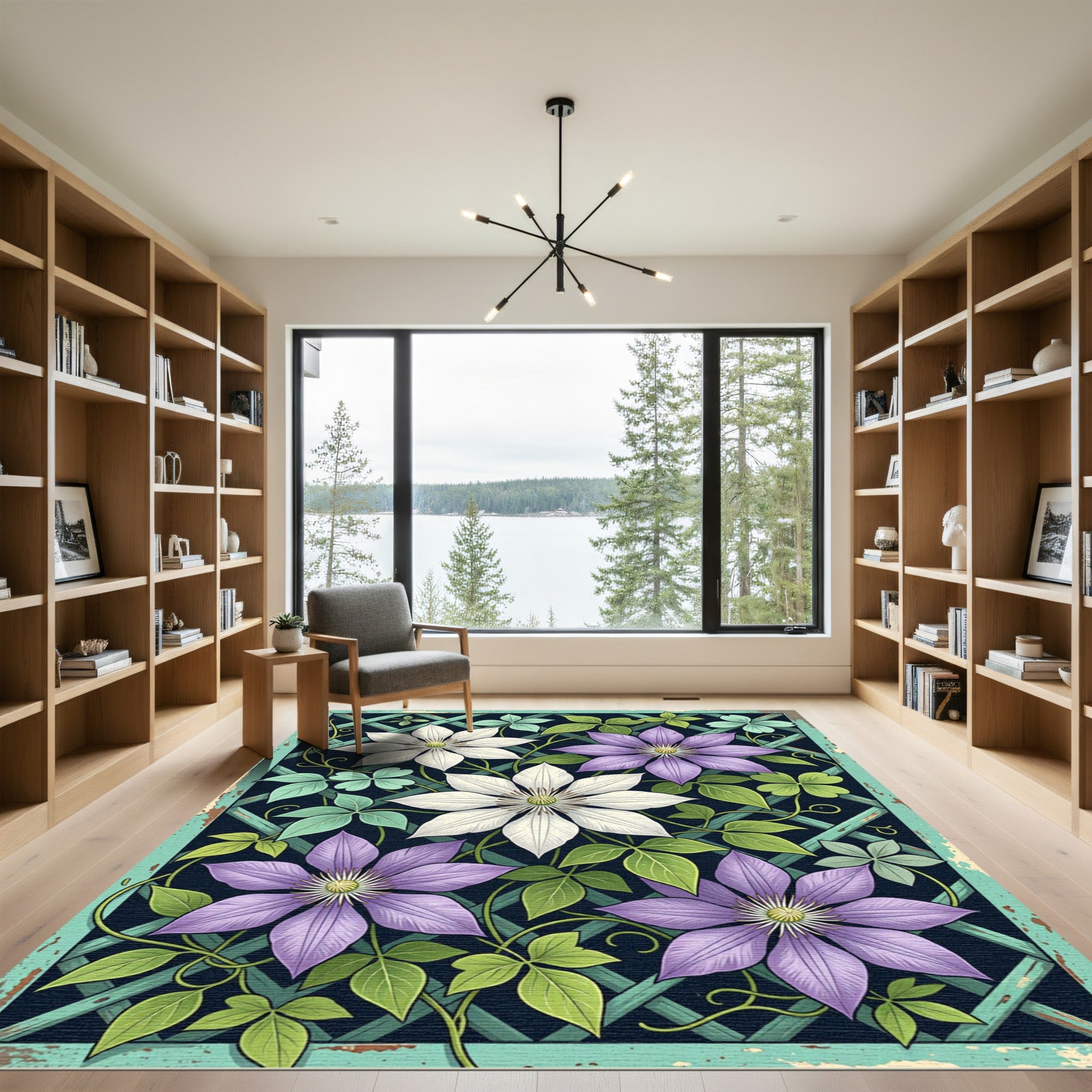 Purple and White Clematis Trellis Rug