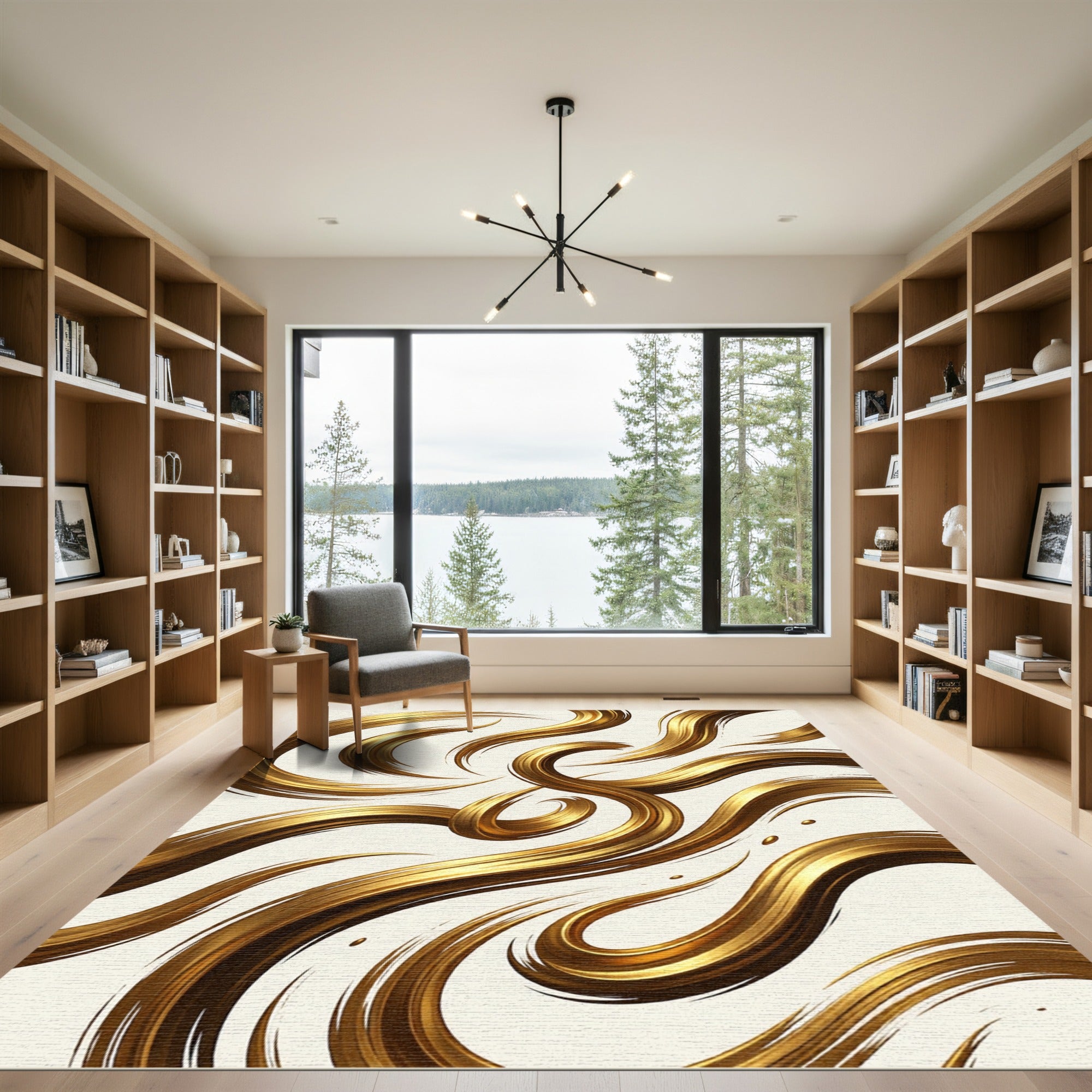 Liquid Gold Swirl Brushstroke Rug