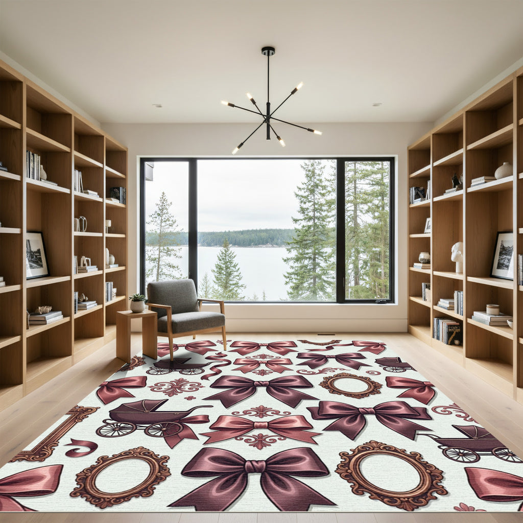 Vintage Mauve Bow and Pram Illustration Rug