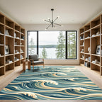 Deep Teal Ocean Wave Flow Rug