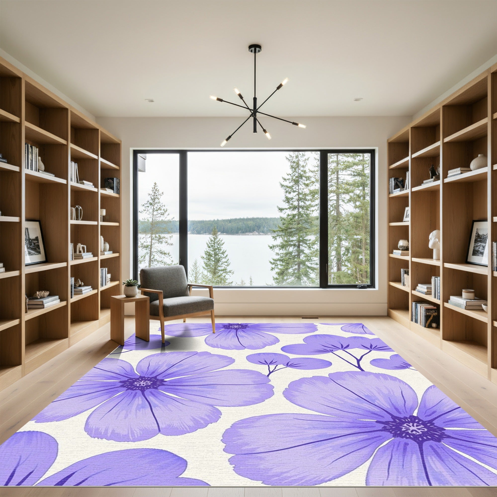 Pastel Lavender Large Floral Garden Rug