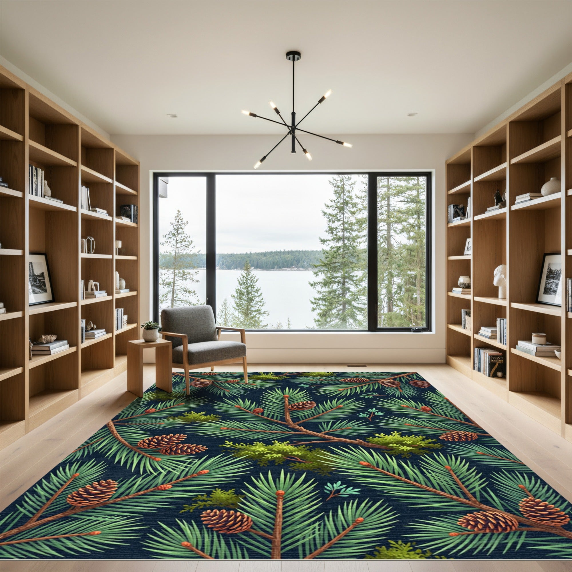 Evergreen Pine Forest Botanical Art Rug