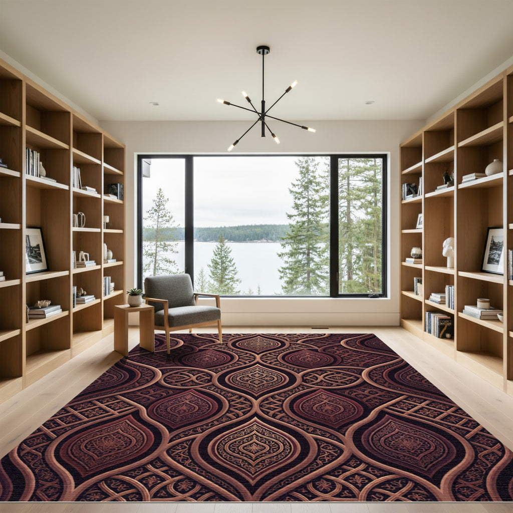Ornate Copper Damask Curved Medallion Rug