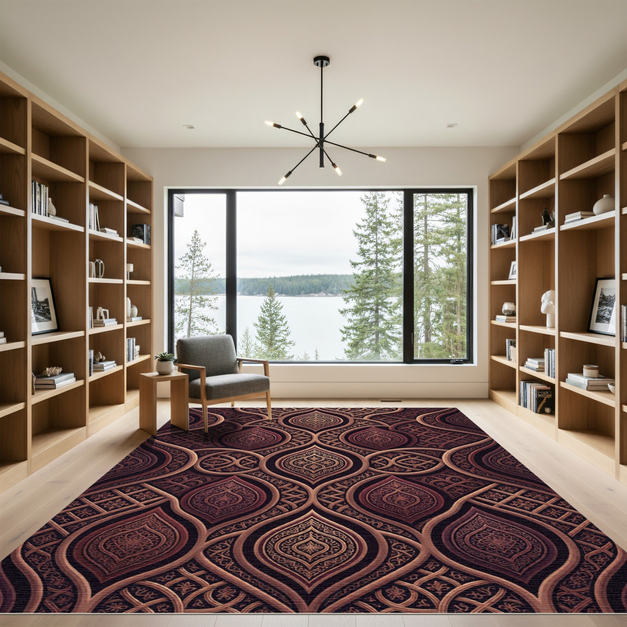 Ornate Copper Damask Curved Medallion Rug